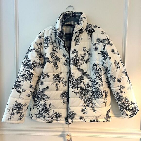 Johnny Was Ivory Dreamer Reversible Puffer Jacket Cream and Black XL NWT - Picture 5 of 13